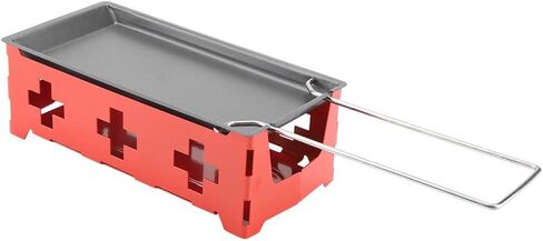 Keenso Cheese Raclette Portable Non Stick Baking Tray Stove Set for Kitchen Grilling Tool (Steel handle set red stove rack + baking pan) in Saudi Arabia