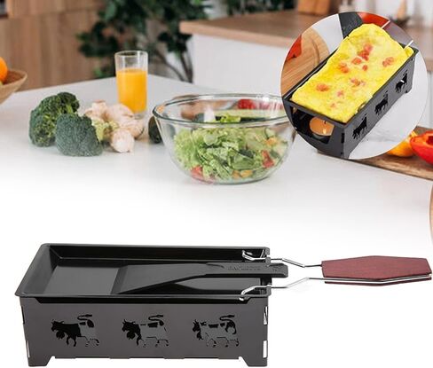 Estink Raclette Grill Electric, Carbon Steel Mini Raclette Set, Non Stick Coating and Wooden Handle for Indoor Outdoor Cheese Melting Cooking in Saudi Arabia