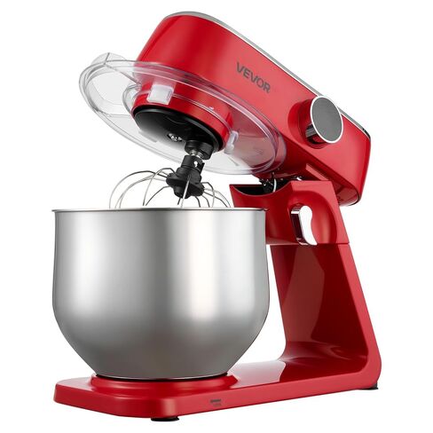 VEVOR Stand Mixer, 3 QT Electric Kitchen Mixer, 300W Dough-Mixer, 10 Speeds Tilt-head Food-Mixer with Stainless Steel Bowl, Dough Hook, Whisk, Beater, for Baking, Mixing, Whipping & Kneading, Red in Kuwait