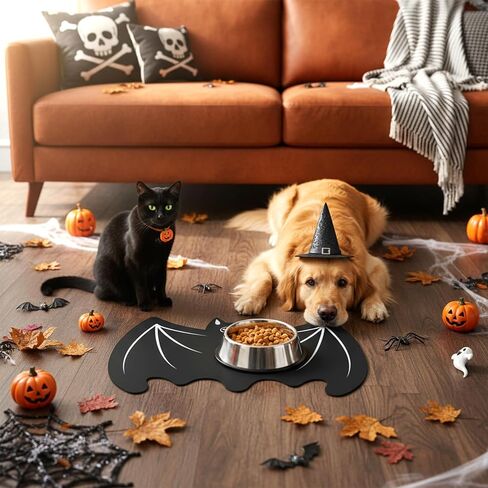 Halloween Pet Mat for Food and Water, Absorbent Non-Slip Quick Dry Dog Food Mat for Dog Cat Bowl Indoor Outdoor Pet Dining Gift Halloween Decorations (11.8 * 19.68in, Bat) in Saudi Arabia
