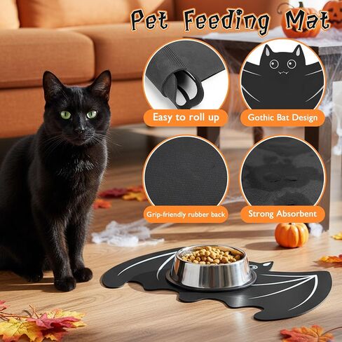 Halloween Pet Mat for Food and Water, Absorbent Non-Slip Quick Dry Dog Food Mat for Dog Cat Bowl Indoor Outdoor Pet Dining Gift Halloween Decorations (11.8 * 19.68in, Bat) in Saudi Arabia