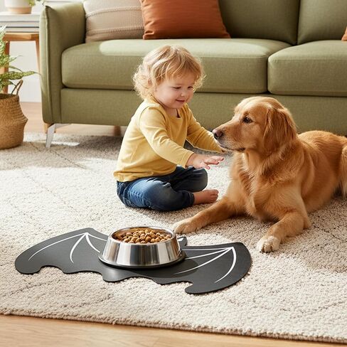 Halloween Pet Mat for Food and Water, Absorbent Non-Slip Quick Dry Dog Food Mat for Dog Cat Bowl Indoor Outdoor Pet Dining Gift Halloween Decorations (11.8 * 19.68in, Bat) in Saudi Arabia