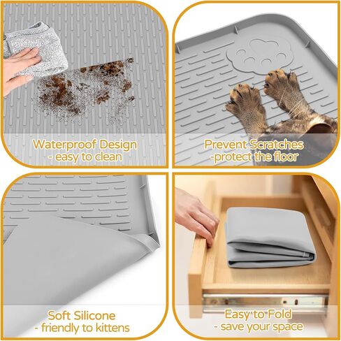 Cat Food Mat 50" x35" Large Silicone Mat with Raised Edge Gray in Saudi Arabia
