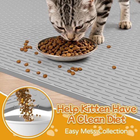 Cat Food Mat 50" x35" Large Silicone Mat with Raised Edge Gray in Saudi Arabia