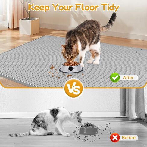 Cat Food Mat 50" x35" Large Silicone Mat with Raised Edge Gray in Saudi Arabia