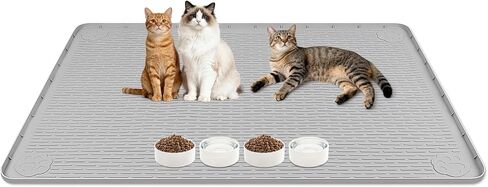 Cat Food Mat 50" x35" Large Silicone Mat with Raised Edge Gray in Saudi Arabia