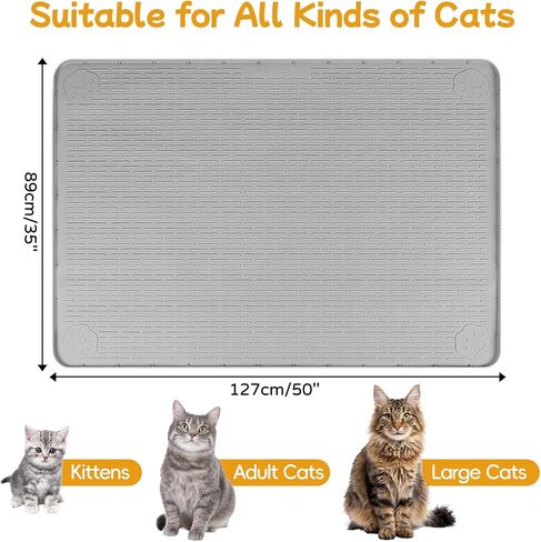 Cat Food Mat 50" x35" Large Silicone Mat with Raised Edge Gray in Saudi Arabia