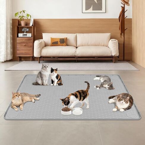 Cat Food Mat 50" x35" Large Silicone Mat with Raised Edge Gray in Saudi Arabia