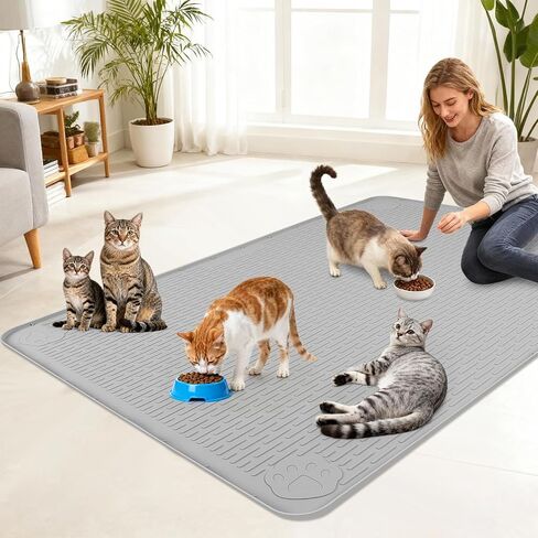 Cat Food Mat 50" x35" Large Silicone Mat with Raised Edge Gray in Saudi Arabia