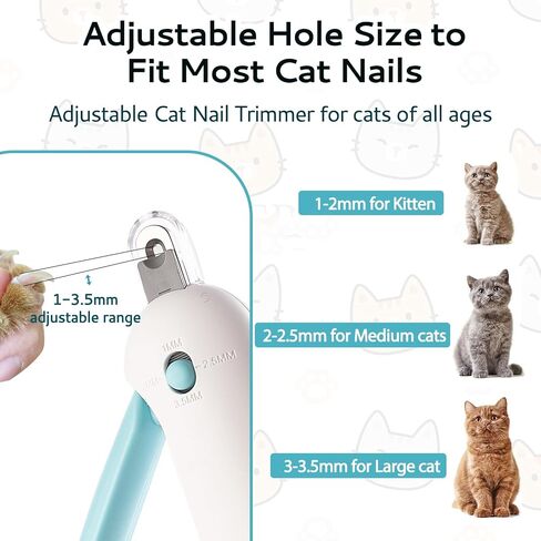 Cat Nail Clipper Adjustable Size, Cat Claw Clippers with 3-Size Trimming Hole & Hidden Nail File Round Hole Blade Pet Grooming Tool for Kittens & Indoor Cats in Saudi Arabia