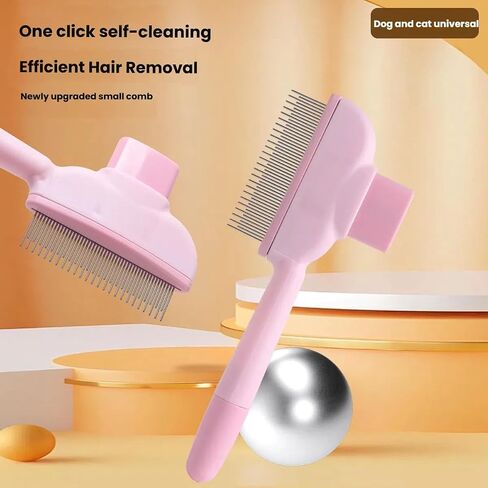 Self Cleaning Pet Comb for Cats and Dogs - High-Low Stainless Steel Teeth Deshedding Brush, One-Push Hair Removal, Massage & Detangling Grooming Tool (Single Pack) in Saudi Arabia