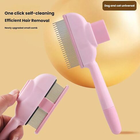 Self Cleaning Pet Comb for Cats and Dogs - High-Low Stainless Steel Teeth Deshedding Brush, One-Push Hair Removal, Massage & Detangling Grooming Tool (Single Pack) in Saudi Arabia