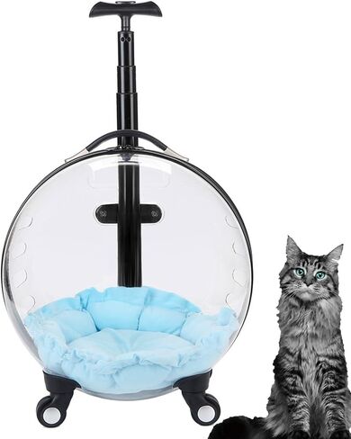 GAMAK Clear Bubble Rolling Cat Carriers with Wheels and Handle Designed for Cats, Pet Cat Travel Carriers for Hiking/Camping/Veterinary Visits, Brown & Clear (Color : Clear) in Saudi Arabia