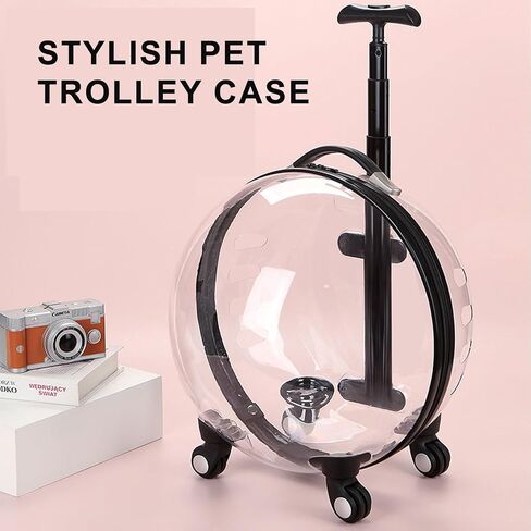 GAMAK Clear Bubble Rolling Cat Carriers with Wheels and Handle Designed for Cats, Pet Cat Travel Carriers for Hiking/Camping/Veterinary Visits, Brown & Clear (Color : Clear) in Saudi Arabia
