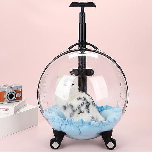 GAMAK Clear Bubble Rolling Cat Carriers with Wheels and Handle Designed for Cats, Pet Cat Travel Carriers for Hiking/Camping/Veterinary Visits, Brown & Clear (Color : Clear) in Saudi Arabia