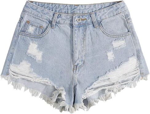 WDIRARA Women's High Waisted Raw Hem Distressed Ripped Casual Denim Shorts in Kuwait