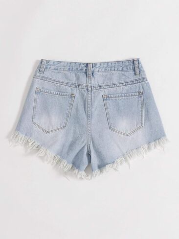 WDIRARA Women's High Waisted Raw Hem Distressed Ripped Casual Denim Shorts in Kuwait