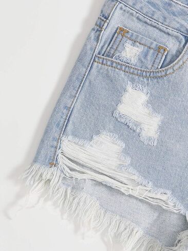 WDIRARA Women's High Waisted Raw Hem Distressed Ripped Casual Denim Shorts in Kuwait