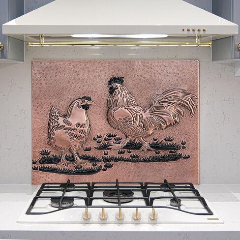 Kitchen Backsplash, Rooster and Chicken Copper Backsplash, Custom Copper Backsplash Panel, Handmade Copper Backsplash Tile, Indoor Outdoor Wall Decor (Copper&Black) in Kuwait
