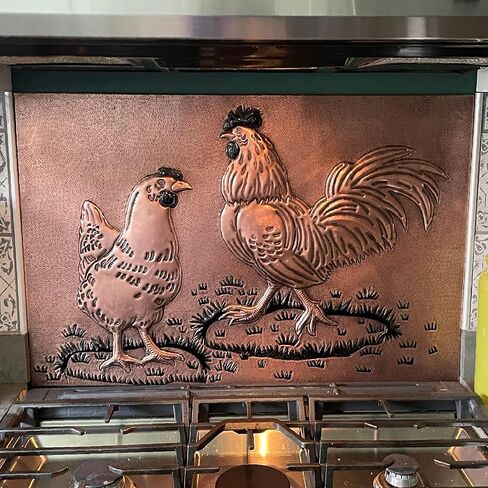 Kitchen Backsplash, Rooster and Chicken Copper Backsplash, Custom Copper Backsplash Panel, Handmade Copper Backsplash Tile, Indoor Outdoor Wall Decor (Copper&Black) in Kuwait