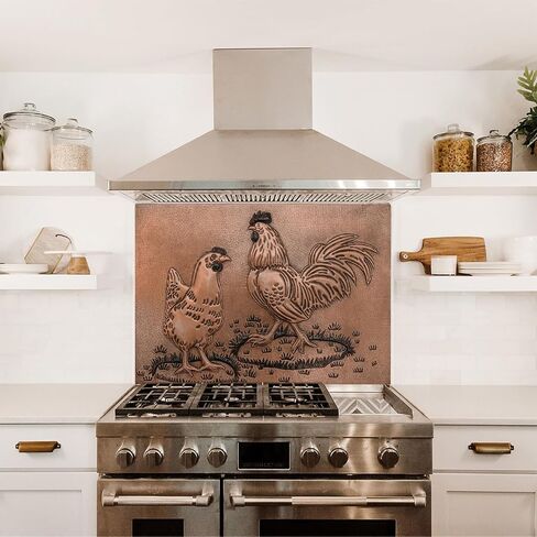 Kitchen Backsplash, Rooster and Chicken Copper Backsplash, Custom Copper Backsplash Panel, Handmade Copper Backsplash Tile, Indoor Outdoor Wall Decor (Copper&Black) in Kuwait