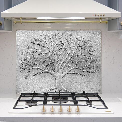 Handmade Copper Kitchen Backsplash Tiles, Tree of Life Kitchen Splashback, Customizable Copper Backsplash Panel, Handmade Copper Backsplash Tile, Indoor Outdoor Wall Decor (Gray) in Kuwait