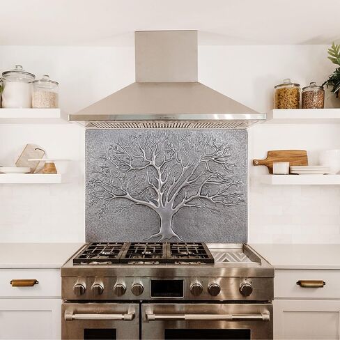Handmade Copper Kitchen Backsplash Tiles, Tree of Life Kitchen Splashback, Customizable Copper Backsplash Panel, Handmade Copper Backsplash Tile, Indoor Outdoor Wall Decor (Gray) in Kuwait
