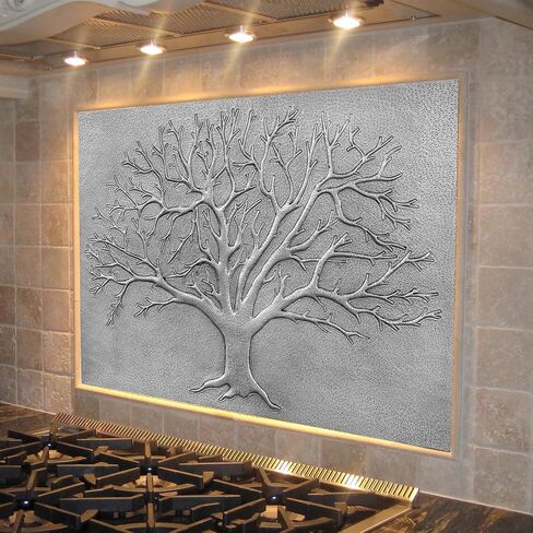 Handmade Copper Kitchen Backsplash Tiles, Tree of Life Kitchen Splashback, Customizable Copper Backsplash Panel, Handmade Copper Backsplash Tile, Indoor Outdoor Wall Decor (Gray) in Kuwait
