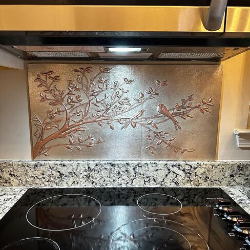Kitchen Backsplash, Birds on Tree Branches Copper Backsplash, Custom Copper Backsplash Panel, Handmade Copper Backsplash Tile, Indoor Outdoor Wall Decor (Gray&Copper) in Saudi Arabia