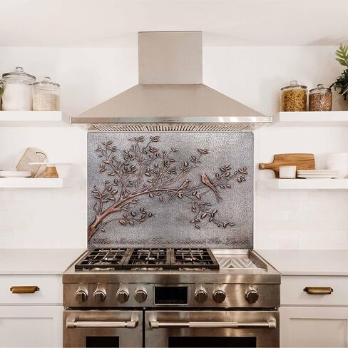 Kitchen Backsplash, Birds on Tree Branches Copper Backsplash, Custom Copper Backsplash Panel, Handmade Copper Backsplash Tile, Indoor Outdoor Wall Decor (Gray&Copper) in Saudi Arabia