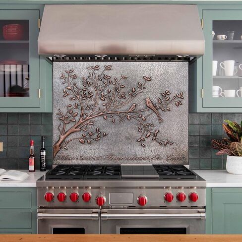 Kitchen Backsplash, Birds on Tree Branches Copper Backsplash, Custom Copper Backsplash Panel, Handmade Copper Backsplash Tile, Indoor Outdoor Wall Decor (Gray&Copper) in Saudi Arabia