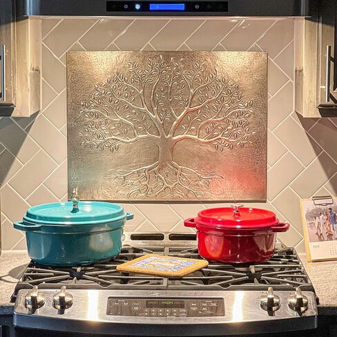 Handmade Copper Kitchen Backsplash Tiles, Tree of Life with Roots Stove Splashback, Custom Copper Backsplash Panel, Handmade Copper Backsplash Tile, Indoor Outdoor Wall Decor (Gray) in Kuwait