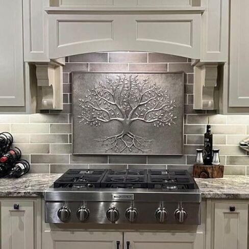 Handmade Copper Kitchen Backsplash Tiles, Tree of Life with Roots Stove Splashback, Custom Copper Backsplash Panel, Handmade Copper Backsplash Tile, Indoor Outdoor Wall Decor (Gray) in Kuwait