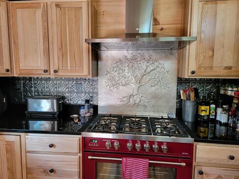 Handmade Copper Kitchen Backsplash Tiles, Tree of Life with Roots Stove Splashback, Custom Copper Backsplash Panel, Handmade Copper Backsplash Tile, Indoor Outdoor Wall Decor (Gray) in Kuwait