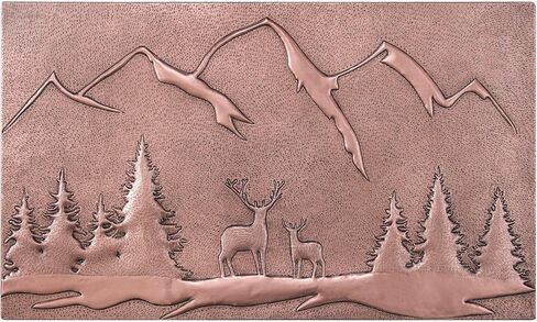 Kitchen Backsplash, Mountains Behind the Deers in the Forest Kitchen Backsplash, Nature Scene Copper Backsplash Panel, Handmade Copper Backsplash Tile, Indoor Outdoor Wall Decor (Brown) in Saudi Arabia