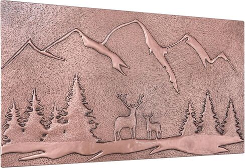 Kitchen Backsplash, Mountains Behind the Deers in the Forest Kitchen Backsplash, Nature Scene Copper Backsplash Panel, Handmade Copper Backsplash Tile, Indoor Outdoor Wall Decor (Brown) in Saudi Arabia