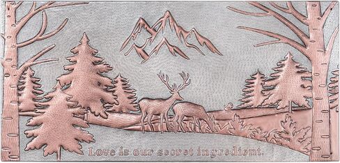 Kitchen Backsplash, Pine Trees and Mountain Scenery Behind Deers Copper Kitchen Backsplash, Custom Copper Backsplash Panel, Handmade Copper Backsplash Tile, Indoor Outdoor Wall Decor (Gray&Copper) in Kuwait