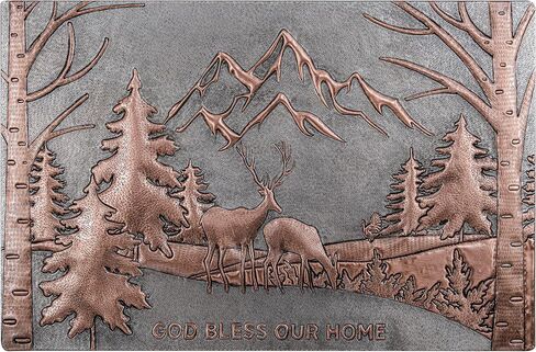 Kitchen Backsplash, Pine Trees and Mountain Scenery Behind Deers Copper Kitchen Backsplash, Custom Copper Backsplash Panel, Handmade Copper Backsplash Tile, Indoor Outdoor Wall Decor (Gray&Copper) in Kuwait