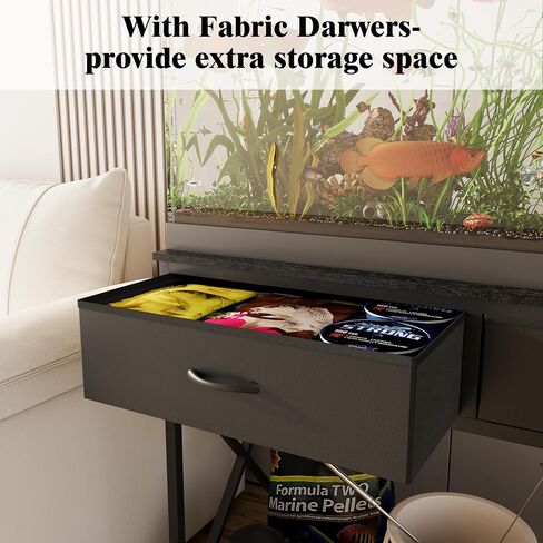 40-50 Gallon Fish Tank Stand，Aquarium Holder with Power Outlet and 2 Drawers，Heavy Duty Breeder Turtle Terrarium Stand Suitable for Turtle Tank, Reptile Terrarium, for Home Office (Black) in Saudi Arabia