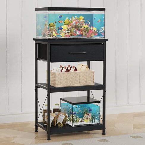TFK 5-10 Gallon Fish Tank Stand, Height Adjustable Metal Aquarium Stand with Storage Drawers for Fish Tank Accessories Storage, Perfect for Turtle Tank, Reptile Terrarium, Black in Saudi Arabia