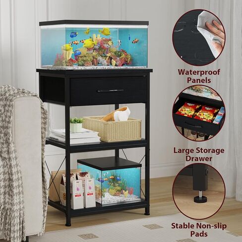 TFK 5-10 Gallon Fish Tank Stand, Height Adjustable Metal Aquarium Stand with Storage Drawers for Fish Tank Accessories Storage, Perfect for Turtle Tank, Reptile Terrarium, Black in Saudi Arabia