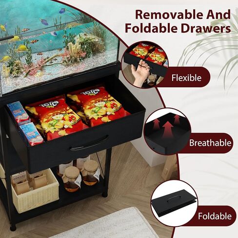 TFK 5-10 Gallon Fish Tank Stand, Height Adjustable Metal Aquarium Stand with Storage Drawers for Fish Tank Accessories Storage, Perfect for Turtle Tank, Reptile Terrarium, Black in Saudi Arabia
