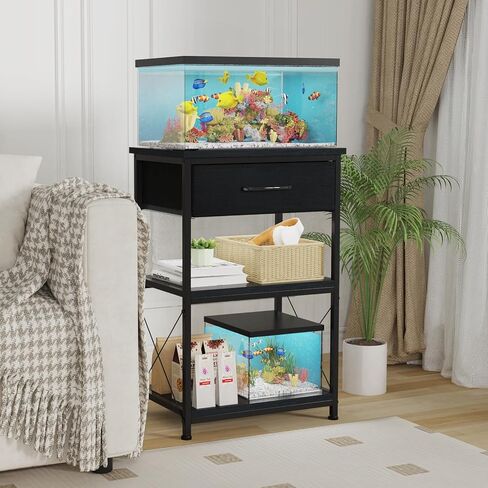 TFK 5-10 Gallon Fish Tank Stand, Height Adjustable Metal Aquarium Stand with Storage Drawers for Fish Tank Accessories Storage, Perfect for Turtle Tank, Reptile Terrarium, Black in Saudi Arabia