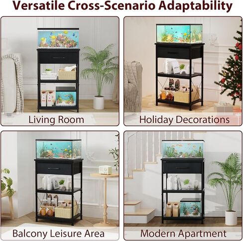 TFK 5-10 Gallon Fish Tank Stand, Height Adjustable Metal Aquarium Stand with Storage Drawers for Fish Tank Accessories Storage, Perfect for Turtle Tank, Reptile Terrarium, Black in Saudi Arabia