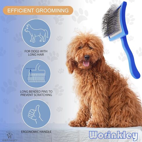 فرشاة Slicker للكلاب، فرش احترافية للعناية بالحيوانات الأليفة من أجل Goldendoodles، Labradoodles، Poodles - دبوس طويل لفك تشابك فرشاة إزالة تشابك الكلاب - كبيرة in Saudi Arabia