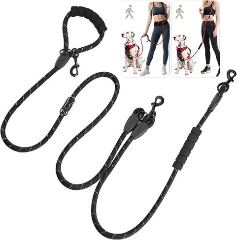 Cymiler Hands Free Dog Leash, 8 Ft Reflective Cross-Body Pet Rope Leashes with Sponge Handle, Heavy Duty Nylon, for Running, Hiking, Training, Waist Leash for Small Medium Large Dogs (Black) in Saudi Arabia