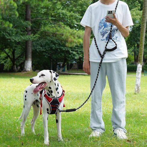 Cymiler Hands Free Dog Leash, 8 Ft Reflective Cross-Body Pet Rope Leashes with Sponge Handle, Heavy Duty Nylon, for Running, Hiking, Training, Waist Leash for Small Medium Large Dogs (Black) in Saudi Arabia