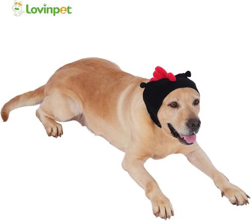 LovinPet Christmas Dog Hat Snood for Medium & Large Dogs, Holiday Antler Costume Ear & Neck Warmer, Soft 4‑Way Stretch Knit, Adjustable Fit, One Size,Multi-Colored in Saudi Arabia