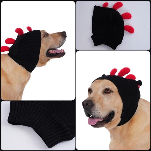 LovinPet Christmas Dog Hat Snood for Medium & Large Dogs, Holiday Antler Costume Ear & Neck Warmer, Soft 4‑Way Stretch Knit, Adjustable Fit, One Size,Multi-Colored in Saudi Arabia