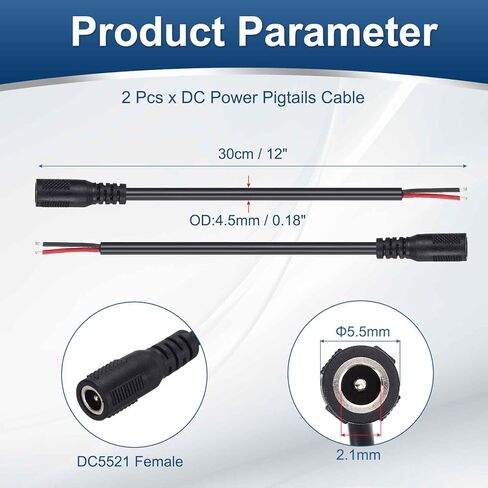 meccanixity 2pcs dc powera power cables ، 5.5mm × 2.1 مم موصل قابس برميل أنثى إلى سلك عاري مفتوح 30 سم لأجهزة الكمبيوتر المحمولة للكمبيوتر المحمول الأجهزة الإلكترونية in Kuwait
